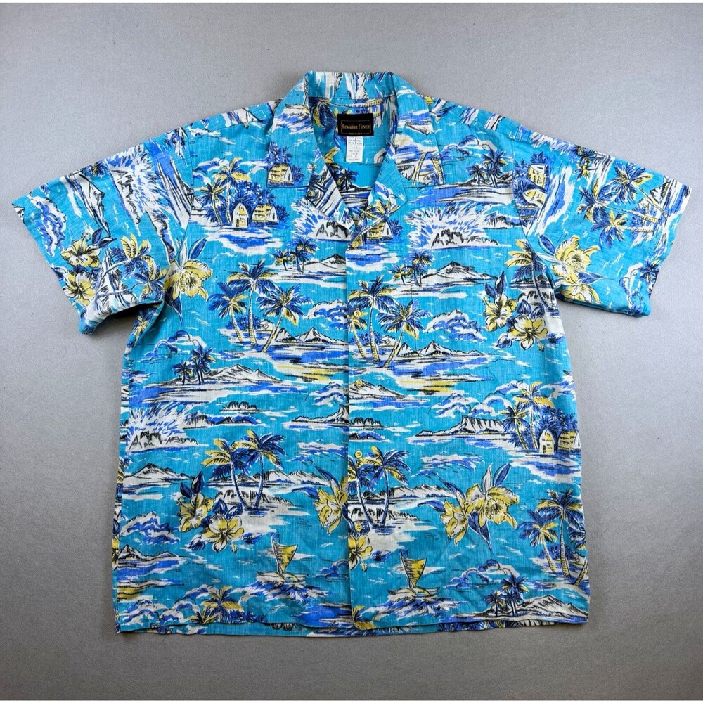 Hawaiian Flavor Vintage Aloha Shirt Mens XL Blue Tropical Made in USA Hawaii